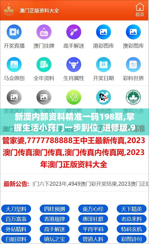 新澳内部资料精准一码198期,掌握生活小窍门一步到位_进修版.9.537