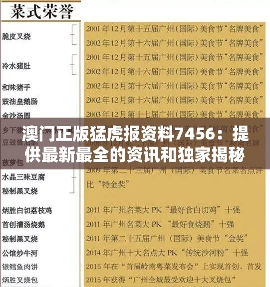 澳门正版猛虎报资料7456：提供最新最全的资讯和独家揭秘，助您赢得百万奖金！