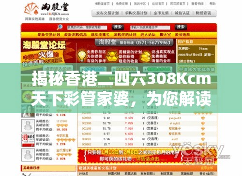 揭秘香港二四六308Kcm天下彩管家婆，为您解读行情和专家分析