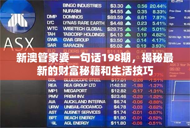 新澳管家婆一句话198期，揭秘最新的财富秘籍和生活技巧